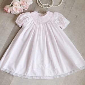 Newborn Pink Smocked Dress with Matching Slip Lace NB/3 Month Heirloom NWT
